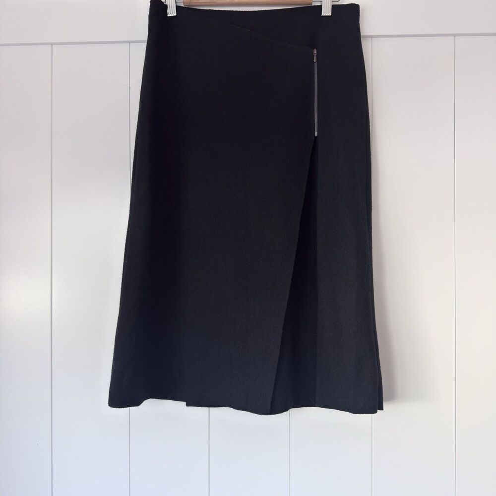 Margaret O'Leary Merino Wool Wrap Midi Skirt Sz S Black Minimalist Quiet Luxury